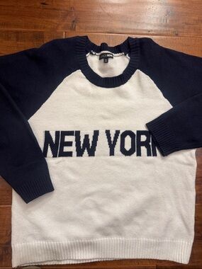 FashionNova Navy and Cream 'New York' Crewneck Sweater